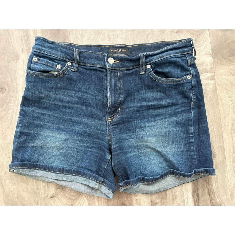 Banana Republic Womens Mid Rise Blue Dark Wash Denim‎ Jean Shorts Size 29/8